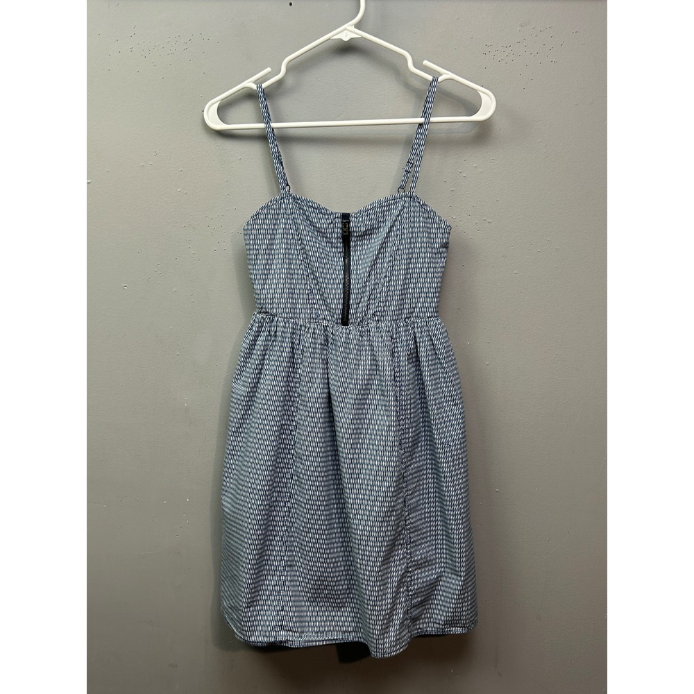 Lucky Brand Girls Dress Large Blue White Geometric Print Smocked Zipper Sundress